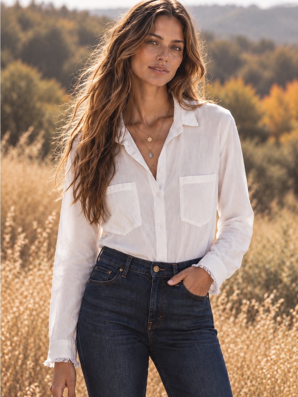 Cloth & Stone Fringe Tencel Button Down Shirt White Medium Anthropologie